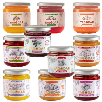 Набор джемов Yagodar все вкусы, 15 шт х 210 г