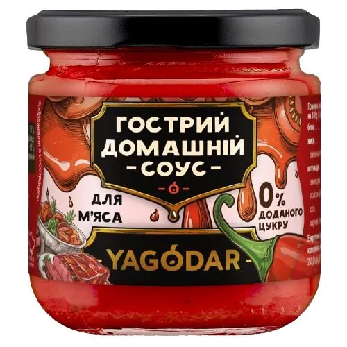 Соус Yagodar гострий томатний без цукру для м'яса, 200 г
