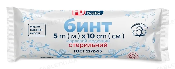 Бинт марлевий медичний FD Family Doctor стерильний 5 м х 10 см, з марлі типу 17