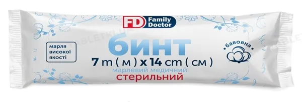 Бинт марлевий медичний FD Family Doctor стерильний 7 м х 14 см, з марлі типу 17