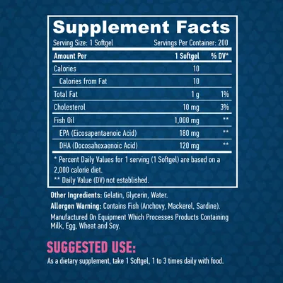 Омега 3 Haya Labs Omega-3 1000 мг, 200 гелевих капсул