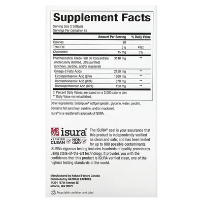 Риб'ячий жир Омега 3 Natural Factors Rx Omega-3 Ultra Strength, 150 капсул