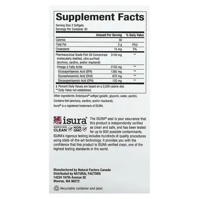 Риб'ячий жир Омега 3 Natural Factors Rx Omega-3 Ultra Strength, 60 капсул