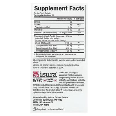 Рыбий жир Омега 3 с витамином D3 Natural Factors Rx Omega-3 Ultra Strength with Vitamin D3, 60 мягких таблеток