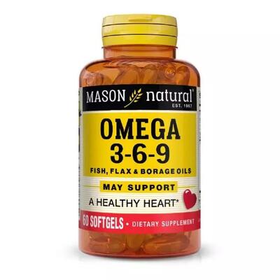 Омега 3-6-9 Mason Natural Omega 3-6-9 1200 мг Fish, Flax & Borage Oils, 60 гелевых капсул