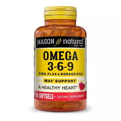 Омега 3-6-9 Mason Natural Omega 3-6-9 1200 мг Fish, Flax & Borage Oils, 60 гелевих капсул