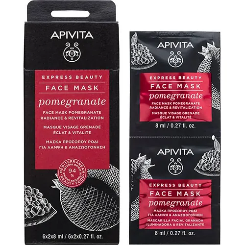 Маска для обличчя Apivita Express Beauty Сяяння та оздоровлення з гранатом, 2 шт х 8 мл