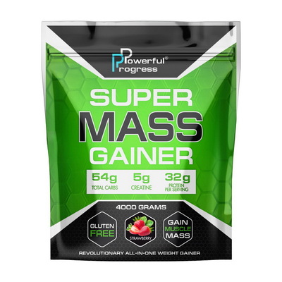 Гейнер Powerful Progress Super MASS клубника, 4 кг