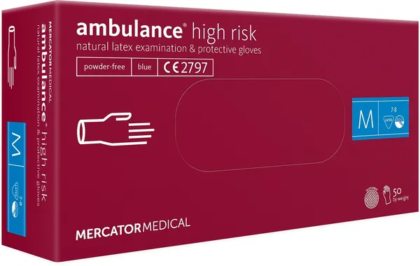 Рукавички оглядові Mercator Ambulance High Risk латексні непудровані, розмір М, нестерильні, сині, пара