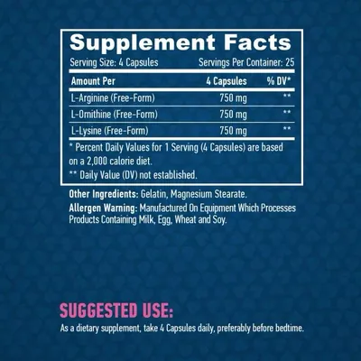Амінокислоти Haya Labs L-Arginine + L-Ornithine + L-Lysine капсули №100