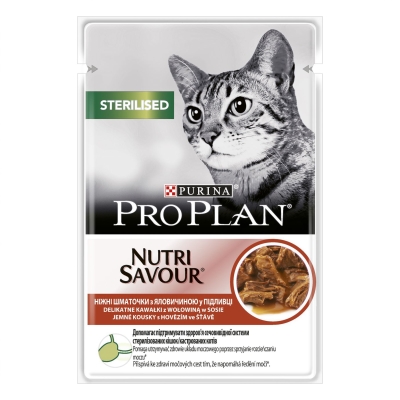 Корм влажный для кастрированных котов Purina Pro Plan Sterilised Nutrisavour с говядиной, 85 г