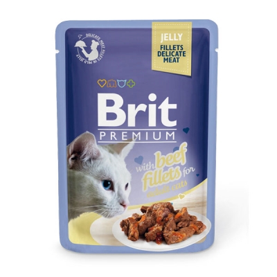 Корм влажный для кошек Brit Premium Cat pouch с филе говядины в желе, 85 г