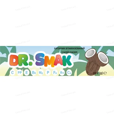Батончик Dr. Smak вітамінізований у білій глазурі, 40 г