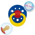 Пустышка латексная Baby-Nova 23650 круглая трехцветная с кольцом 0-18 месяцев, 1 шт