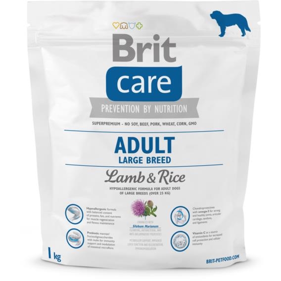 Корм сухой для взрослых собак крупных пород Brit Care Adult Large Breed Lamb & Rice, 1 кг