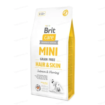 Корм сухий Brit Care Mini GF Hair & Skin для собак мініатюрних порід, шерсть яких вимагає додаткового догляду, лосось та оселедець, 0,4 кг