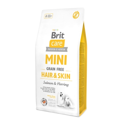 Корм сухой Brit Care Mini GF Hair & Skin для собак миниатюрных пород, шерсть которых требует дополнительного ухода, лосось и селедка, 2 кг