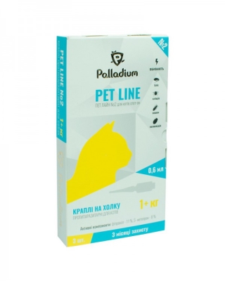 Капли на холку Palladium Pet Line №2 для кошек весом от 1 кг по 0,6 мл, 1 пипетка