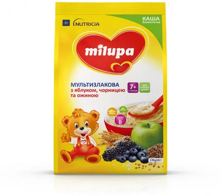 Каша безмолочна Milupa мультизлакова з яблуком, чорницею і ожиною з 7 місяців, 170 г