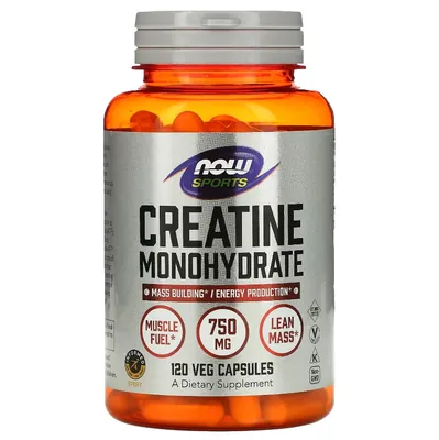 Креатин моногідрат Now Sports Creatine Monohydrate, 750 мг вег. капсули №120