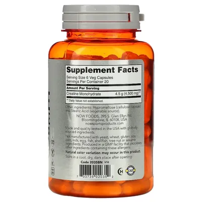 Креатин моногідрат Now Sports Creatine Monohydrate, 750 мг вег. капсули №120