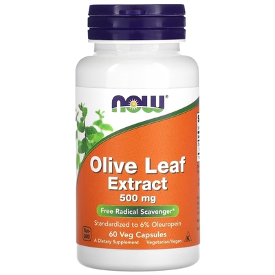 Экстракт листьев растительного масла NOW Olive Leaf Extract 500 мг, 60 вегетарианских капсул