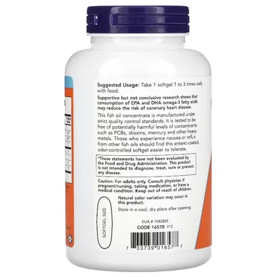 Омега-3 NOW Omega-3 Fish Oil Odor Controlled м'які капсули №180