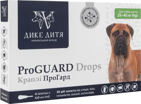 Краплі Дике Дитя ProGUARD для собак вагою від 25 до 40 кг, 4 піпетки по 4 мл