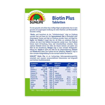 Вітаміни Sunlife Biotin Plus Tabletten таблетки №60