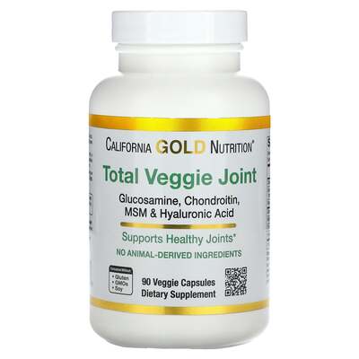 Глюкозамин, хондроитин, МСМ и гиалуроновая кислота California Gold Nutrition Total Veggie Joint, 90 веганских капсул