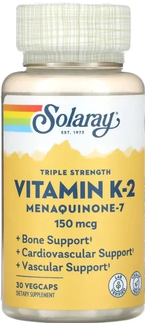 Витамин К-2 (менахинон-7) Solaray Triple Strength Vitamin K-2 MK-7 150 мкг, 30 веганських капсул