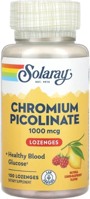 Хром пиколинат Solaray Chromium Picolinate 1000 мкг лимон и малина, 100 леденцов