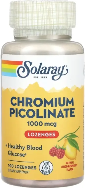 Хром піколінат Solaray Chromium Picolinate 1000 мкг лимон та малина, 100 льодяників