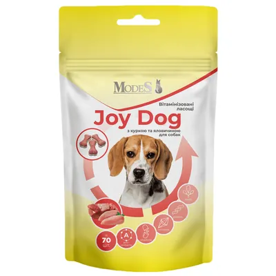 Ласощі для собак Modes Joy Dog Вітамінізовані з куркою та яловичиною, 70 штук