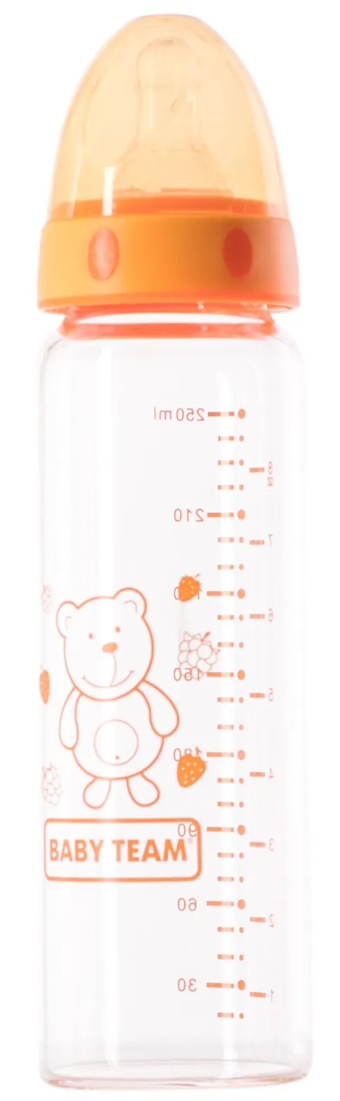 Пляшечка для годування Baby Team 1201 скляна з соскою, 250 мл