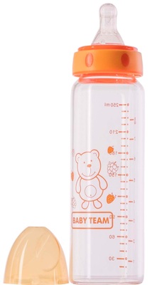 Бутылочка для кормления Baby Team 1201 стеклянная с соской, 250 мл
