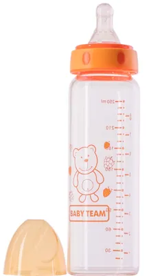 Пляшечка для годування Baby Team 1201 скляна з соскою, 250 мл