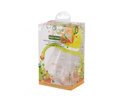 Пляшка для годування Baby Team 1010 Пінгвін з широким горлом і антиколіковою системою, 300 мл