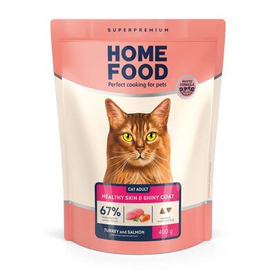 Корм сухой для котов Home Food Здоровая кожа и блеск шерсти с индейкой и лососем, 400 г