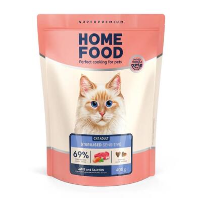 Корм сухой для кошек Home Food с чувствительным пищеварением, с ягненком и лососем, 400 г