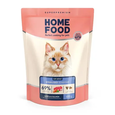 Корм сухий для котів Home Food з чутливим травленням, з ягням та лососем, 400 г