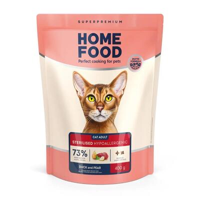 Корм сухий беззерновий гіпоалергенний Home Food для дорослих стерилізованих/кастрованих котів, з качкою та грушею, 400 г