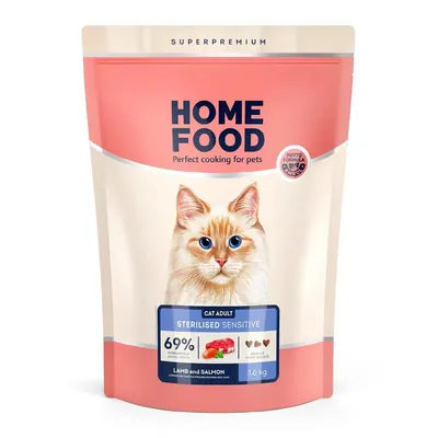 Корм сухий для котів Home Food з чутливим травленням, з ягням та лососем, 1,6 кг