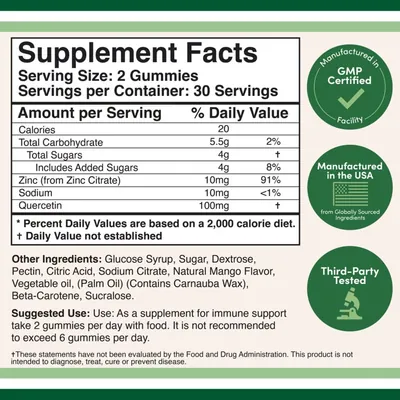 Кверцетин + Цинк Double Wood Quercetin + Zinc Gummies, 60 жувальних цукерок