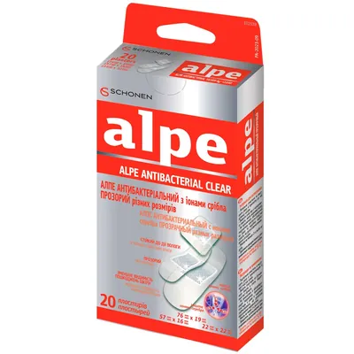 Набір пластирів медичних Alpe Antibacterial Clear антибактеріальний з іонами срібла, прозорий, різних розмірів, 20 штук