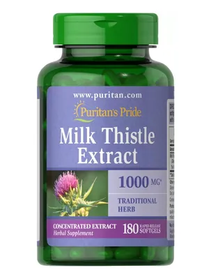 Розторопша Puritan's Pride Milk Thistle Extract 1000 мг, 180 гелевих капсул