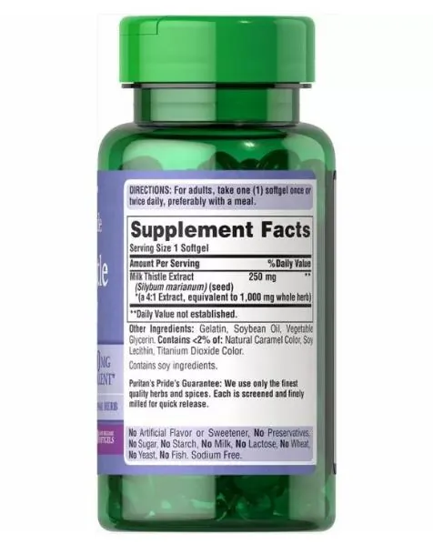 Розторопша Puritan's Pride Milk Thistle Extract 1000 мг, 90 гелевих капсул
