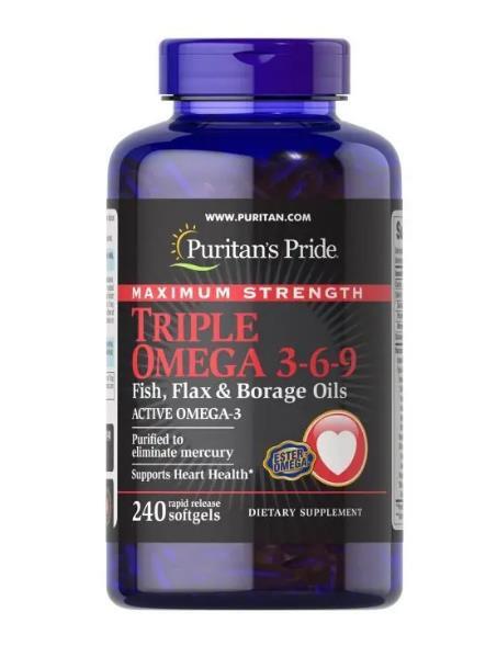 Омега 3-6-9 Puritan's Pride Omega 3-6-9 Triple Maximum Strength 1200 мг, 240 гелевих капсул