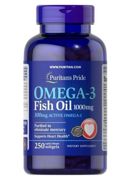 Омега-3 риб'ячий жир Puritan's Pride Omega-3 Fish Oil 1000 мг, 250 гелевих капсул