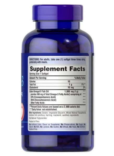 Омега-3 рыбий жир Puritan's Pride Omega-3 Fish Oil 1000 мг, 250 гелевих капсул